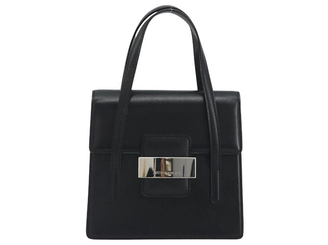 Borsa a Mano BURBERRY Pelle Nero Argento Auth 196118 - vista 13