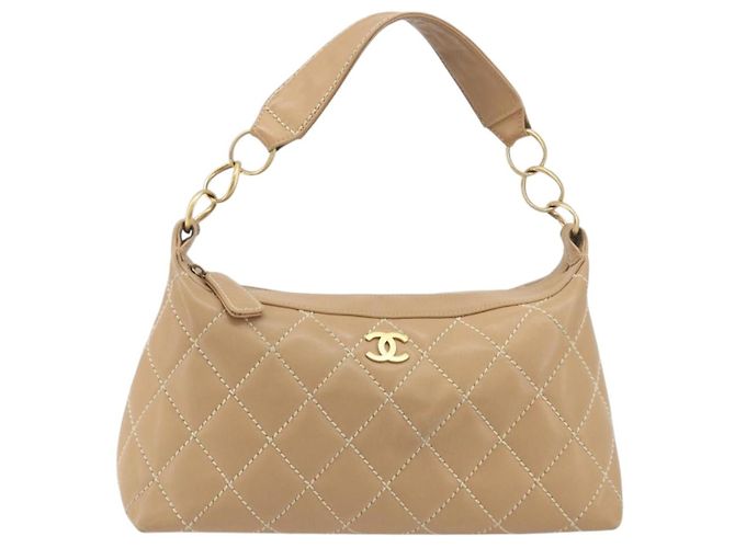 Borsa a tracolla CHANEL Wild Stitch in pelle beige e oro CC Auth 195981A D'oro - vista 13
