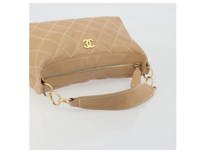 Borsa a tracolla CHANEL Wild Stitch in pelle beige e oro CC Auth 195981A D'oro - vista 7