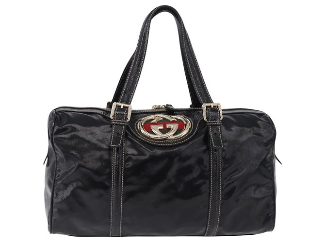 GUCCI Interlocking Web Sherry Line Tasche aus Lackleder Schwarz 170010 Auth 196790V Golden - Ansicht 13