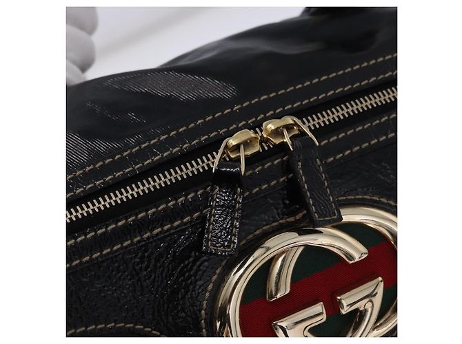GUCCI Interlocking Web Sherry Line Tasche aus Lackleder Schwarz 170010 Auth 196790V Golden - Ansicht 17