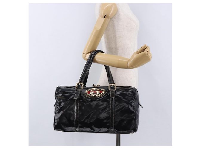 GUCCI Interlocking Web Sherry Line Tasche aus Lackleder Schwarz 170010 Auth 196790V Golden - Ansicht 24