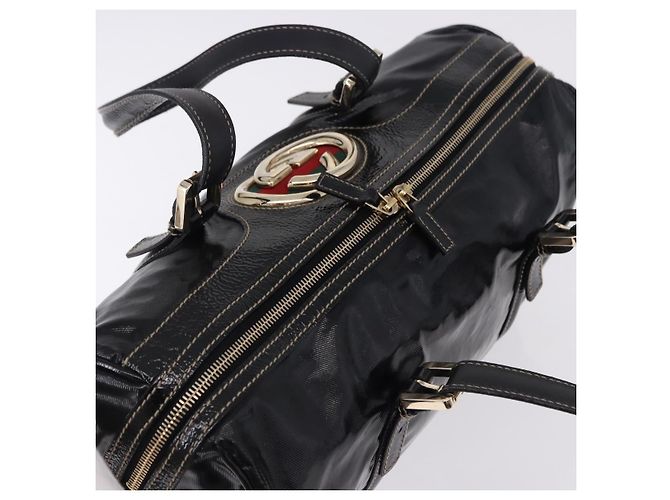 GUCCI Interlocking Web Sherry Line Tasche aus Lackleder Schwarz 170010 Auth 196790V Golden - Ansicht 6