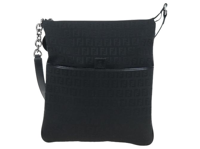 Borsa a tracolla FENDI Zucchino Canvas Nero Argento 8BT151 Auth 195776V - vista 2