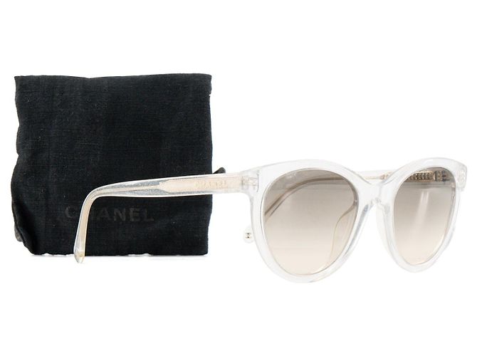 CHANEL - Occhiali da sole Chanel in acetato trasparente glitterato Bianco - vista 7