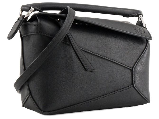 LOEWE - Borsa a tracolla Puzzle Mini Loewe in pelle grana grossa nera Nero - vista 2