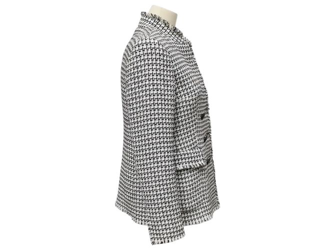 Akris Punto White / Black Tweed-Jacke mit Fransen Mehrfarben - Ansicht 2