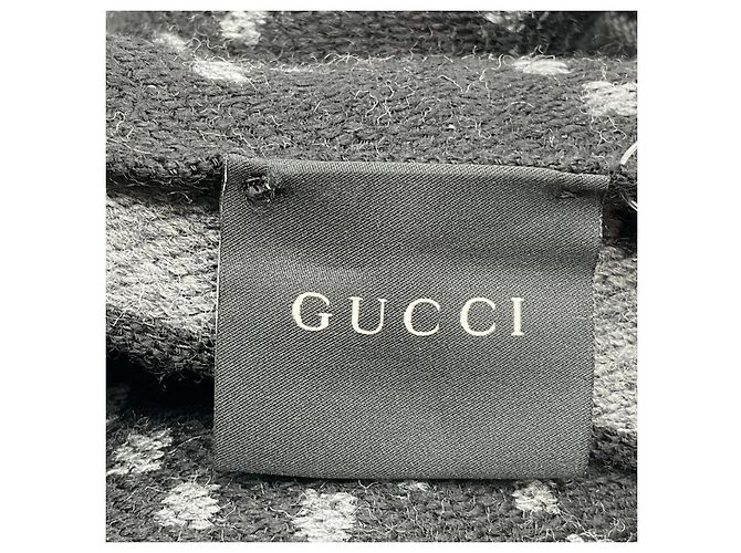 Sciarpa in lana Gucci Black / Grey GG Logo con bordo frangiato Nero - vista 4
