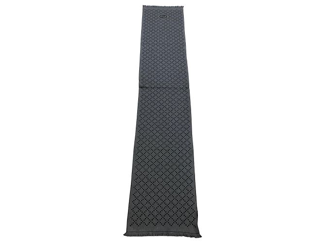 Sciarpa in lana Gucci Black / Grey GG Logo con bordo frangiato Nero - vista 7