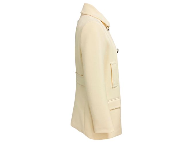 Gucci Ivory Double Breasted Wool Pea Coat with Silver Buttons Beige - view 2