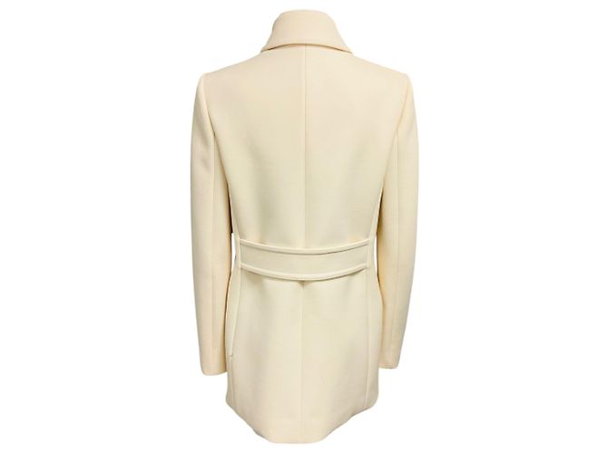 Gucci Ivory Double Breasted Wool Pea Coat with Silver Buttons Beige - view 3
