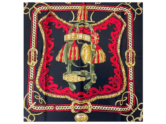 Hermès Pañuelo de seda twill Hermes Dark Navy Blue / Red / Gold Multi Bride de Cour Multicolor - vista 3