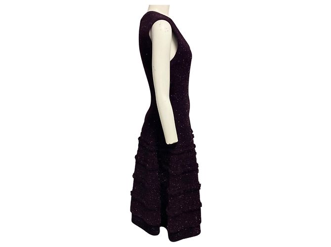 Alaïa Vestido midi evasê em malha cintilante roxa sem mangas e decote em V Alaia - vista 2
