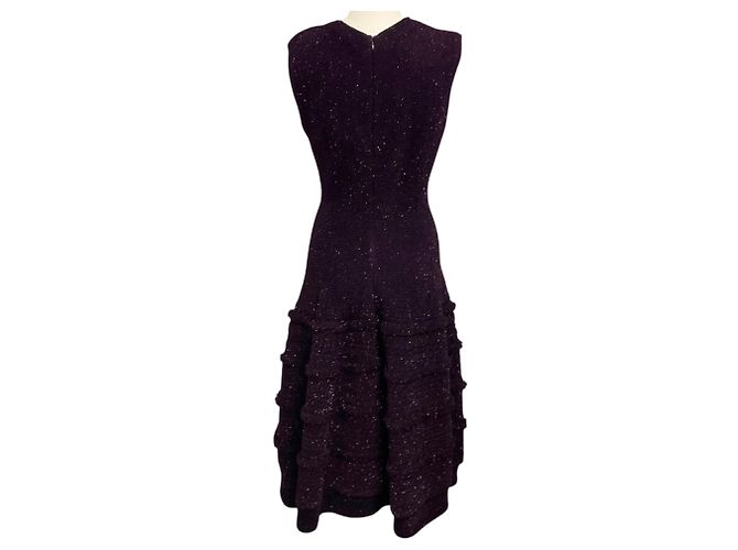 Alaïa Vestido midi evasê em malha cintilante roxa sem mangas e decote em V Alaia - vista 3