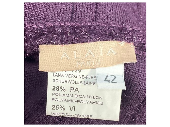 Alaïa Vestido midi evasê em malha cintilante roxa sem mangas e decote em V Alaia - vista 4