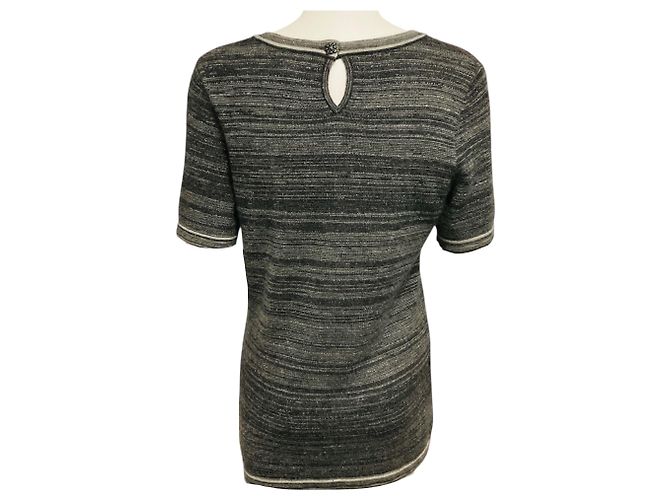 Pull-over en maille de cachemire à manches courtes Chanel Gris - vue 3