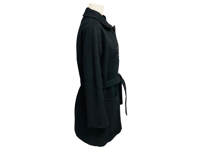 Chloé Chloe Anthracite Grey Belted Wool Coat with Asymmetrical Buttons - view 2