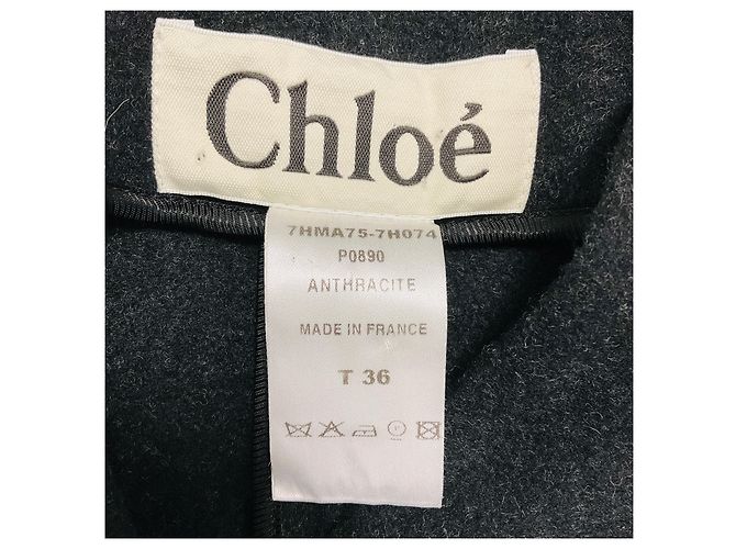 Chloé Chloe Anthracite Grey Belted Wool Coat with Asymmetrical Buttons - view 4