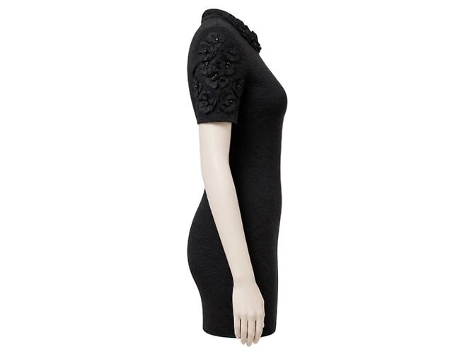 Fendi schwarzes Kurzarm-Cocktailkleid mit Plissee-Effekt - Ansicht 2