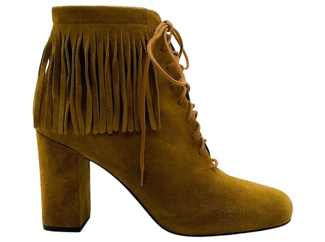 Stivaletti stringati con frange in camoscio Cognac Saint Laurent Marrone - vista 2