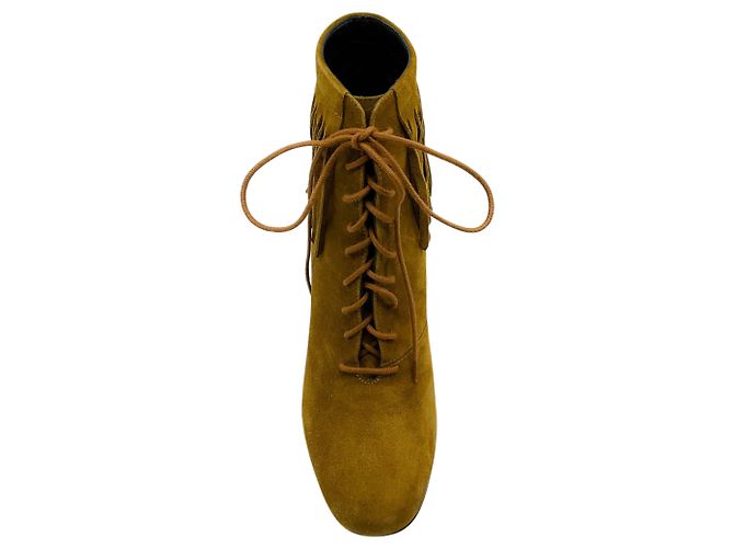 Stivaletti stringati con frange in camoscio Cognac Saint Laurent Marrone - vista 4