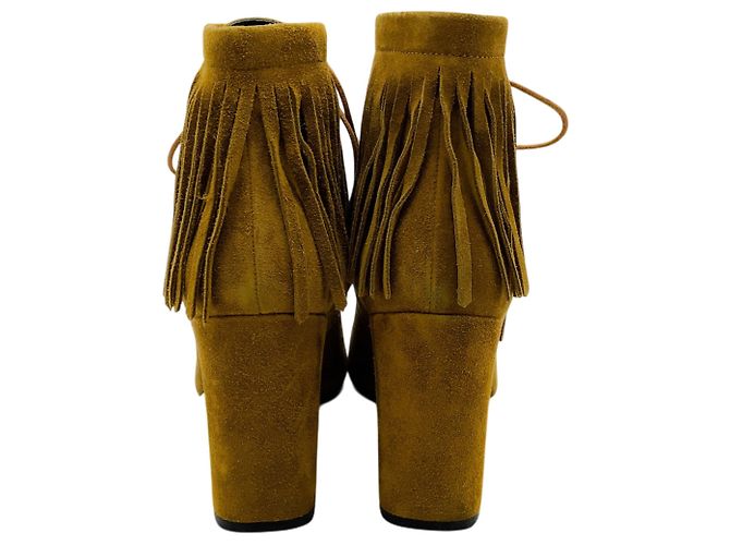 Stivaletti stringati con frange in camoscio Cognac Saint Laurent Marrone - vista 5