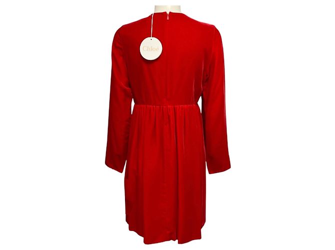 Chloé Chloe Red Crush Samtkleid mit Herz-Cut-Out-Detail Rot - Ansicht 3