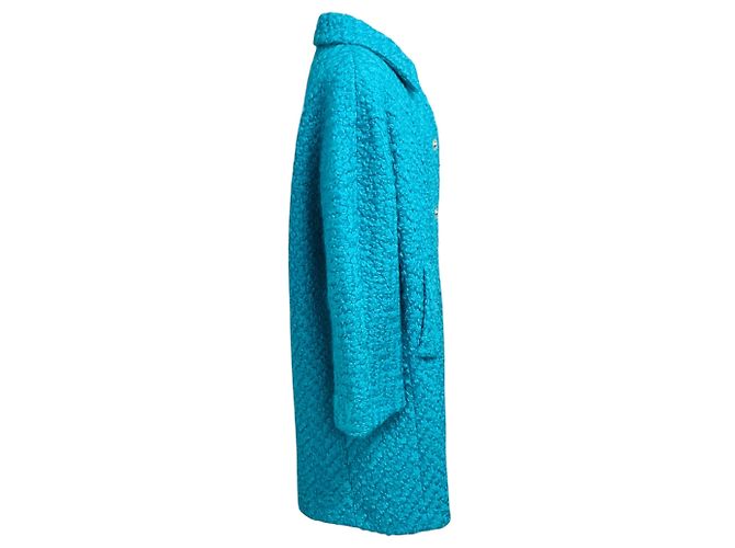 Abrigo Versace de lana bouclé Astrakan turquesa con botones de Medusa Azul - vista 2