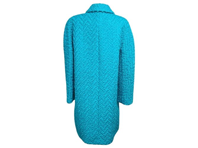 Abrigo Versace de lana bouclé Astrakan turquesa con botones de Medusa Azul - vista 3