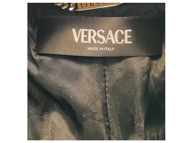 Abrigo Versace de lana bouclé Astrakan turquesa con botones de Medusa Azul - vista 4