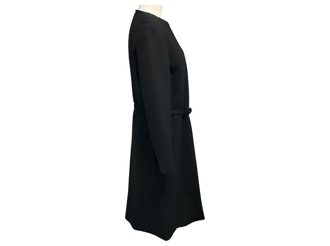 The Row Vestido largo de lana elástica negro de manga larga con cinturón - vista 2