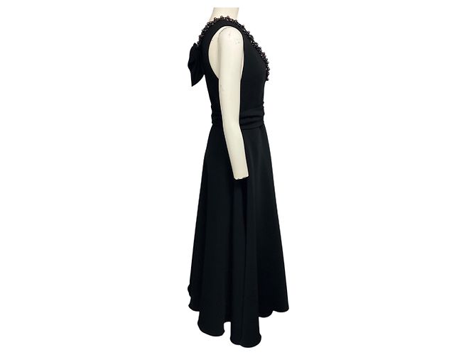 Vestido de cocktail midi sem mangas Viktor & Rolf Black Pearl com decote em V, adornado com pérolas e detalhe de laço Preto - vista 2