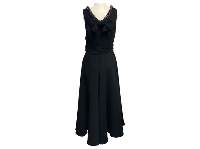 Vestido de cocktail midi sem mangas Viktor & Rolf Black Pearl com decote em V, adornado com pérolas e detalhe de laço Preto - vista 3