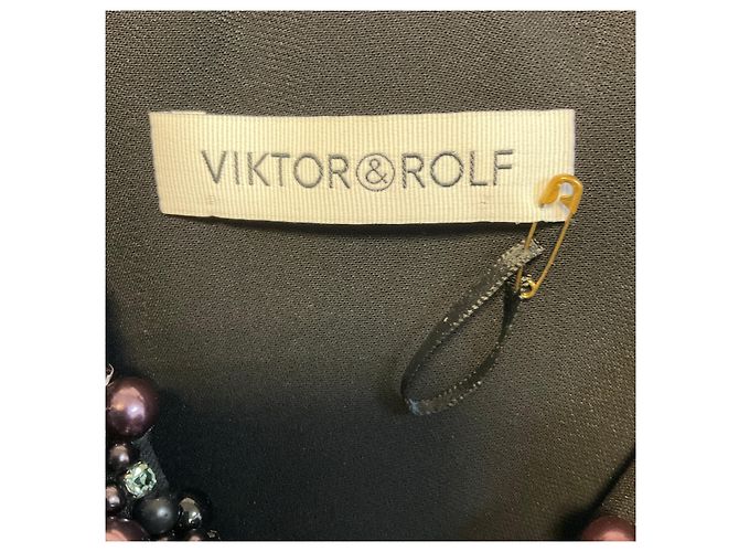 Vestido de cocktail midi sem mangas Viktor & Rolf Black Pearl com decote em V, adornado com pérolas e detalhe de laço Preto - vista 4