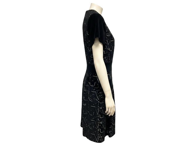 Alexander McQueen Kurzarmkleid aus Brokat-Samt mit Blattdesign Schwarz / Beige - Ansicht 2