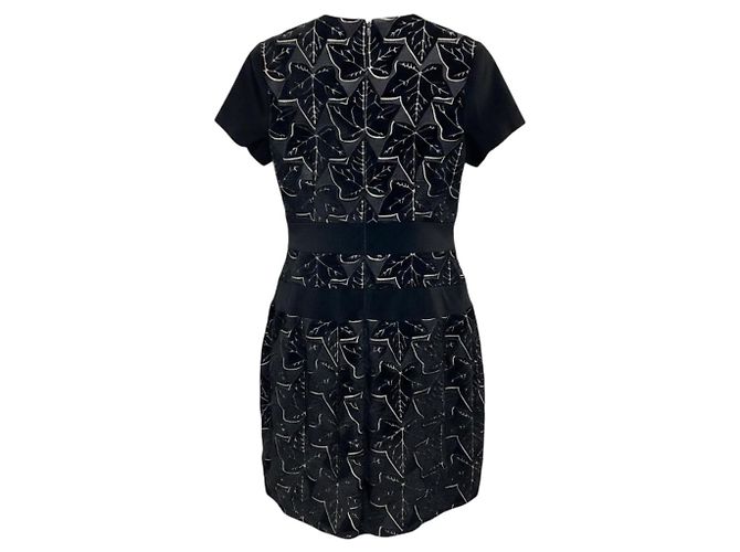 Alexander McQueen Kurzarmkleid aus Brokat-Samt mit Blattdesign Schwarz / Beige - Ansicht 3