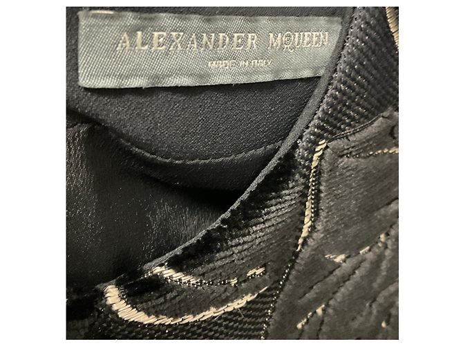 Alexander McQueen Kurzarmkleid aus Brokat-Samt mit Blattdesign Schwarz / Beige - Ansicht 4