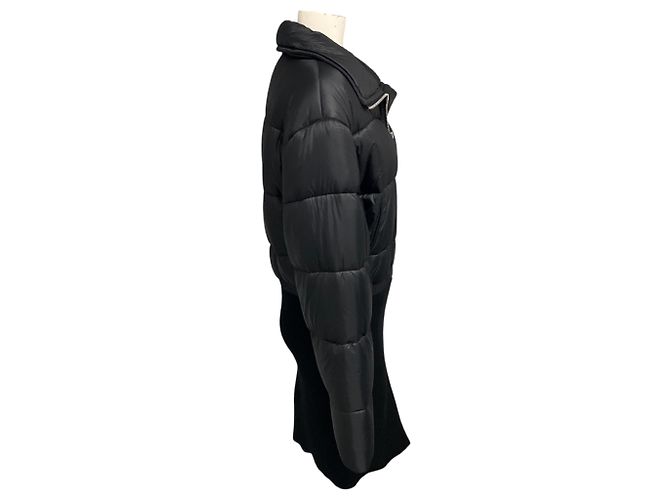 Alaïa Cappotto puffer Alaia in nylon nero e maglia a coste con zip frontale - vista 2