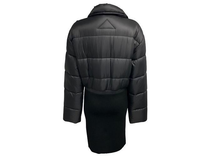 Alaïa Cappotto puffer Alaia in nylon nero e maglia a coste con zip frontale - vista 3