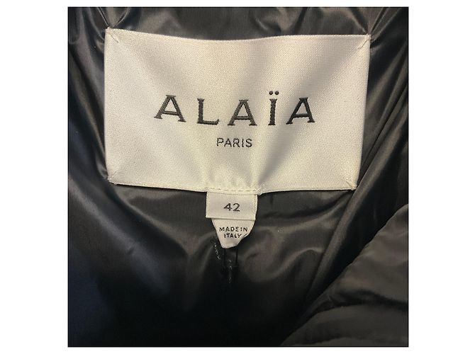 Alaïa Cappotto puffer Alaia in nylon nero e maglia a coste con zip frontale - vista 4