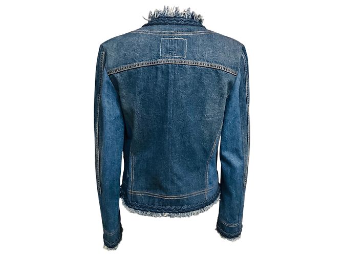 Giacca di jeans Junya Watanabe blu con bordo intrecciato e frange - vista 3