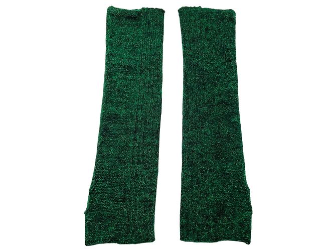 Chanel grüne Mohair-Strick-Armstulpen mit Edelstein-Verzierungen - Ansicht 2