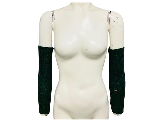 Chanel grüne Mohair-Strick-Armstulpen mit Edelstein-Verzierungen - Ansicht 3
