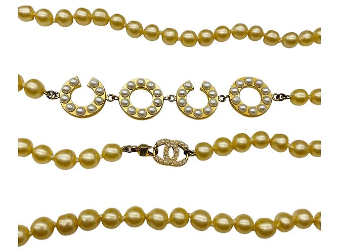 Collana lunga di perle Chanel Vintage 2001 crema con logo Coco CC e dettagli dorati Beige - vista 2