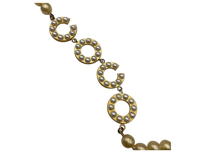 Collana lunga di perle Chanel Vintage 2001 crema con logo Coco CC e dettagli dorati Beige - vista 5