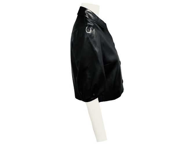 Top corto de piel de cordero negro con botones frontales Ralph Lauren Black Label - vista 2