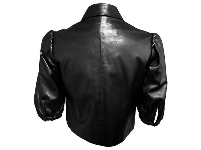 Top corto de piel de cordero negro con botones frontales Ralph Lauren Black Label - vista 3