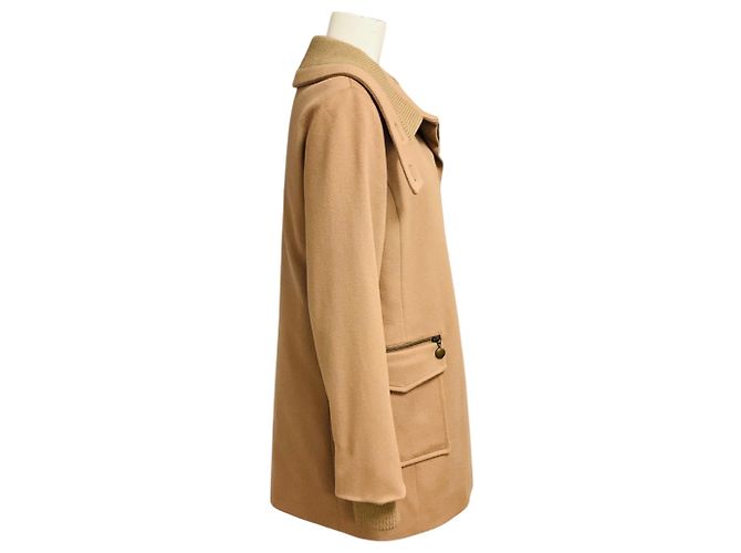 Akris Punto Camel Knit Trimmed Button Front Wool Coat - view 2