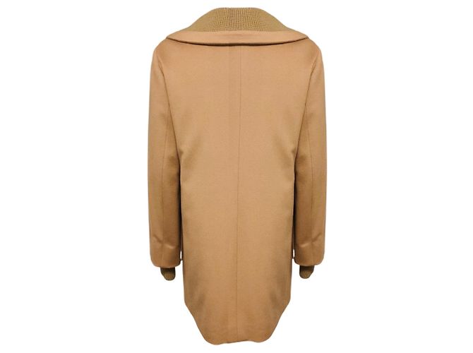 Akris Punto Camel Knit Trimmed Button Front Wool Coat - view 3