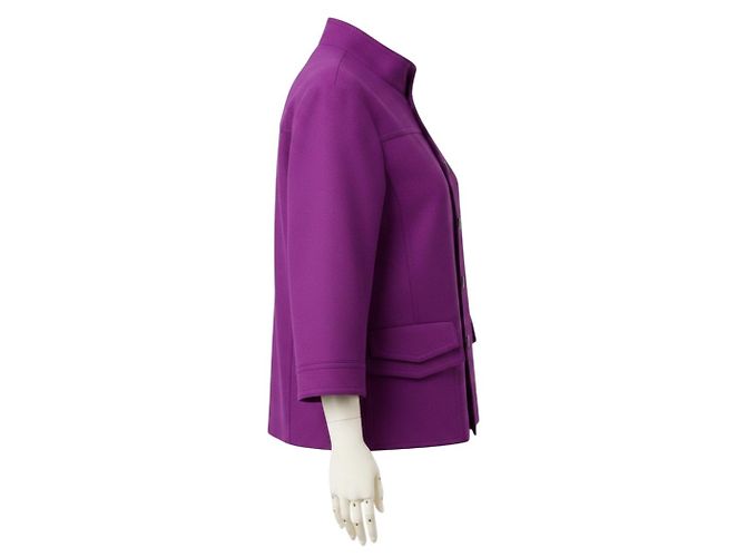 Akris Punto Magenta Button Front Wool and Angora Jacket Purple - view 2